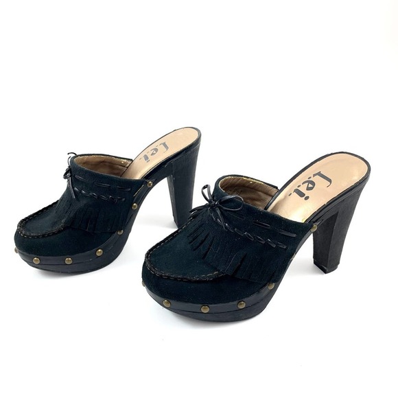 90's vintage L.E.I platform Mary Jane black tassel clogs - Picture 6 of 11